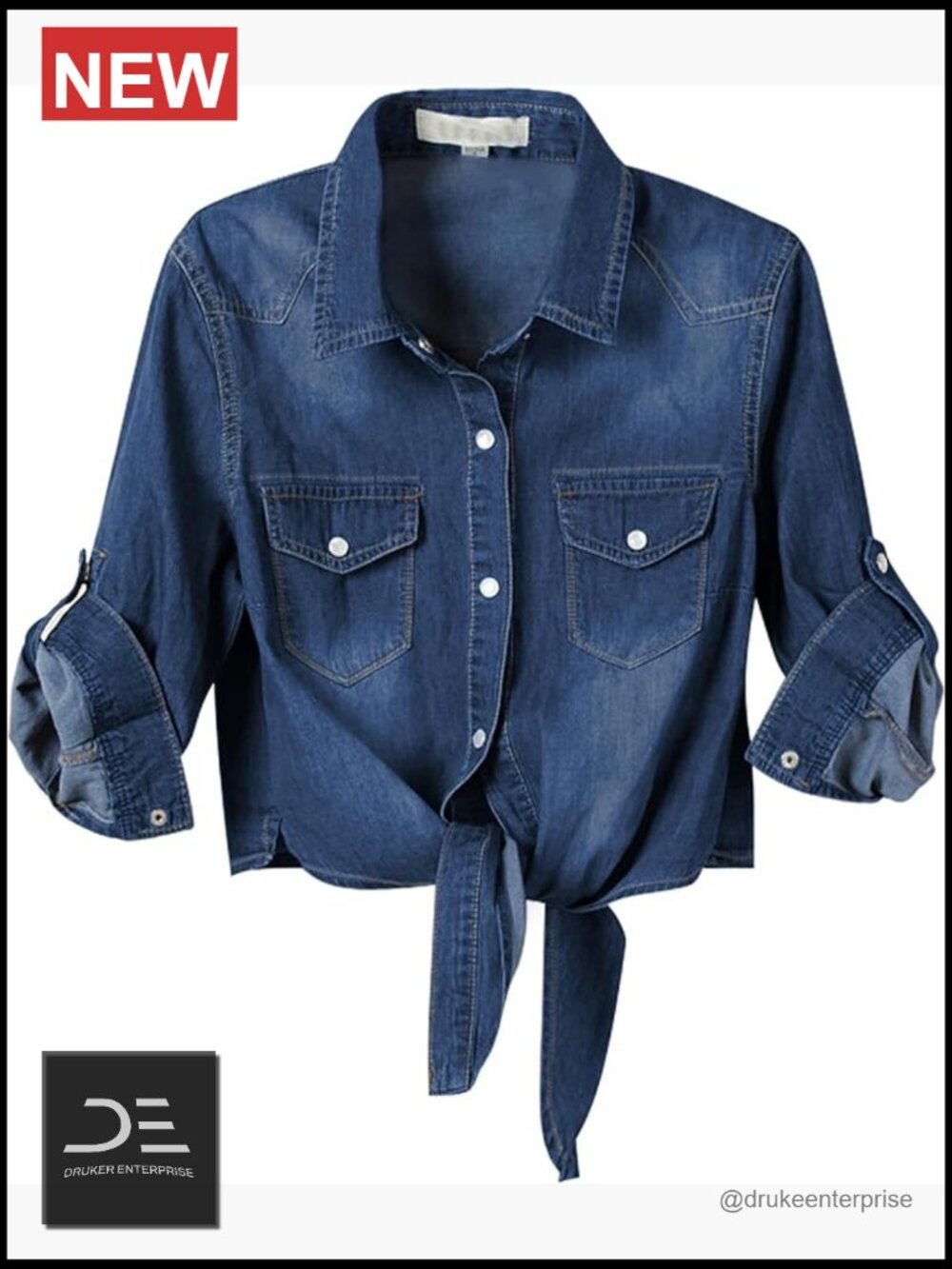 Lightweight Chambray Denim Crop Top Shirt Cardigan with Tie Front